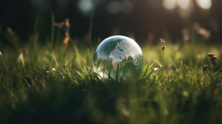 Sustainable and environment concept of clear transparent world on the ground, earth day concept. Generative AIの素材