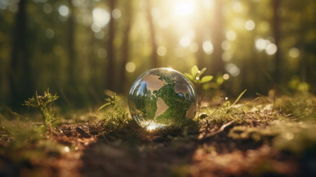 Sustainable and environment concept of clear transparent world on the ground, earth day concept. Generative AIの素材