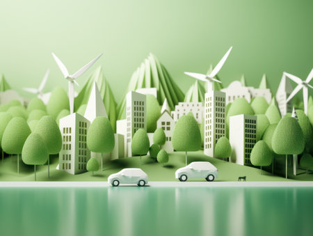 Green energy and environment paper cut. Generative AIの素材