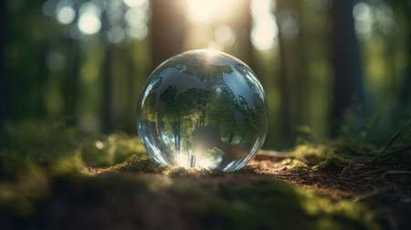 Sustainable and environment concept of clear transparent world on the ground, earth day concept. Generative AIの素材