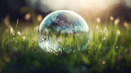 Sustainable and environment concept of clear transparent world on the ground, earth day concept. Generative AIの素材