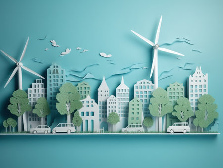 Green energy and environment paper cut. Generative AIの素材