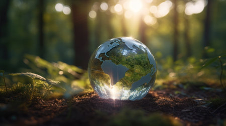 Sustainable and environment concept of clear transparent world on the ground, earth day concept. Generative AIの素材