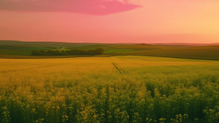 Beautiful local farm with sunset in the countryside field. Generative AIの素材