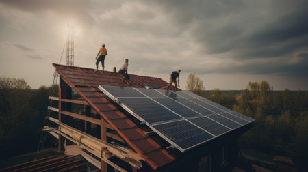 Alternative green energy, solar panels on the roof top of the house. Generative AIの素材