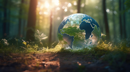 Sustainable and environment concept of clear transparent world on the ground, earth day concept. Generative AIの素材