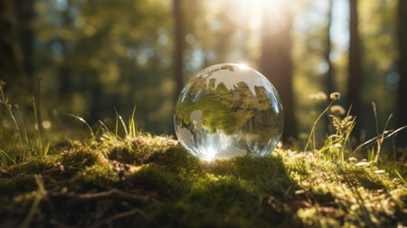 Sustainable and environment concept of clear transparent world on the ground, earth day concept. Generative AIの素材