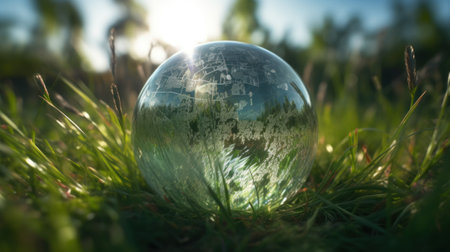 Sustainable and environment concept of clear transparent world on the ground, earth day concept. Generative AIの素材