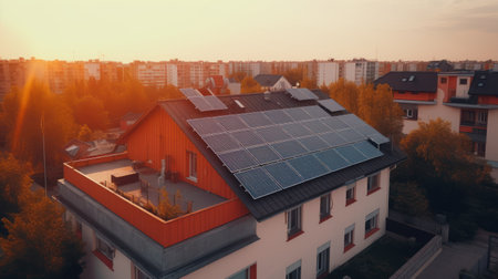 Alternative green energy, solar panels on the roof top of the house. Generative AIの素材