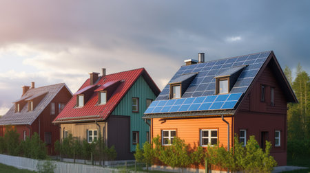 Alternative green energy, solar panels on the roof top of the house. Generative AIの素材