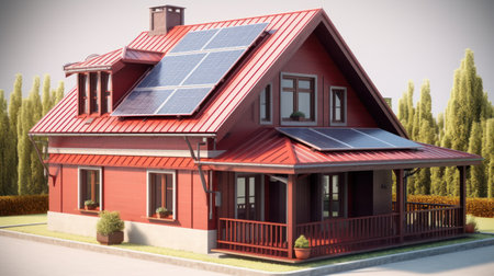 Alternative green energy, solar panels on the roof top of the house. Generative AIの素材