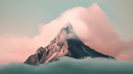 Beautiful top of mountain surrounded by clouds. Generative AIの素材