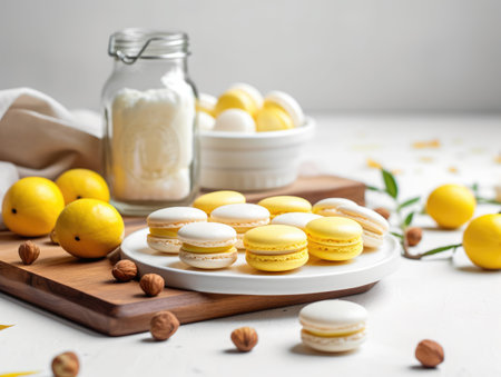 Tasty lemon homemade macarons. Generative AIの素材
