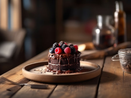 tasty homemade chocolate cake on table. Generative AIの素材
