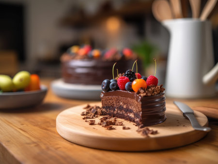 tasty homemade chocolate cake on table. Generative AIの素材