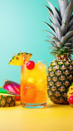 Pineapple cocktail. Summer refreshing tropical drink. Generative AIの素材