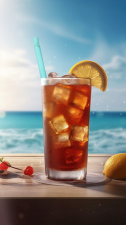Homemade Iced tea with lemon slices, summer drinks. Generative AIの素材