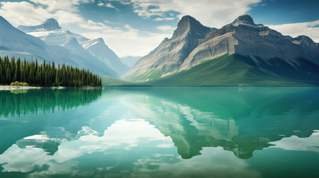 Beautiful mountain reflection on the water. Generative AIの素材