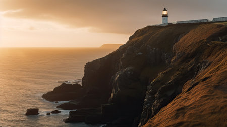 Image of light house on the hill by the beautiful sea. Generative AIの素材