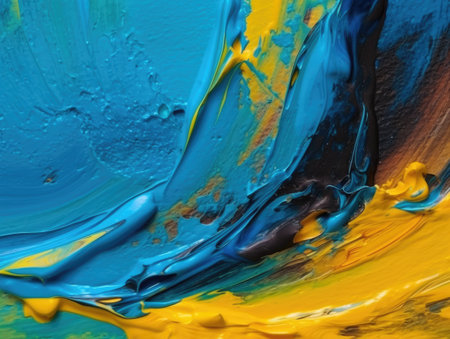 Abstract blue and yellow paint background. Acrylic texture background, Generative AIの素材