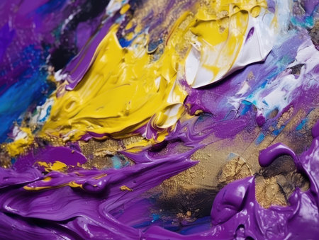 Abstract purple and yellow paint background. Acrylic texture background, Generative AIの素材