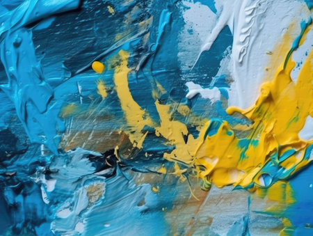Abstract blue and yellow paint background. Acrylic texture background, Generative AIの素材