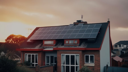 solar panesl or photovoltaic plant on the roof of a house. Generative AIの素材