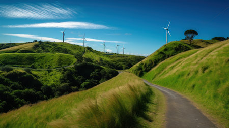 Wind turbines on the hill. green alternative energy. Generative AIの素材