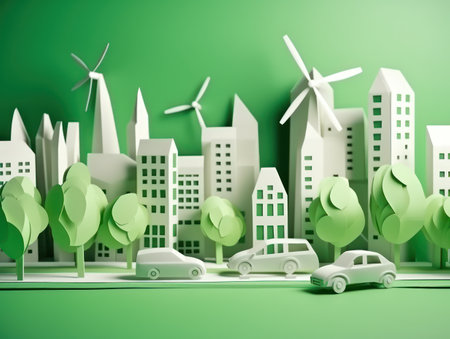 Green energy and environment paper cut. Generative AIの素材