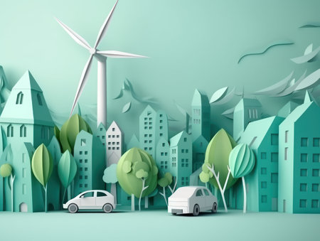 Green energy and environment paper cut. Generative AIの素材