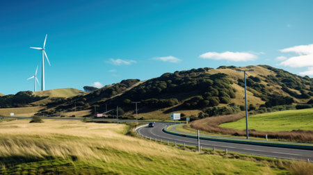 Wind turbines on the hill. green alternative energy. Generative AIの素材