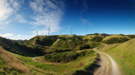 Wind turbines on the hill. green alternative energy. Generative AIの素材