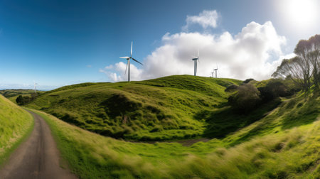 Wind turbines on the hill. green alternative energy. Generative AIの素材