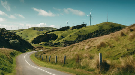 Wind turbines on the hill. green alternative energy. Generative AIの素材