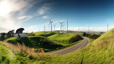 Wind turbines on the hill. green alternative energy. Generative AIの素材