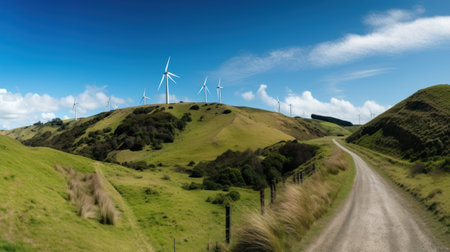 Wind turbines on the hill. green alternative energy. Generative AIの素材