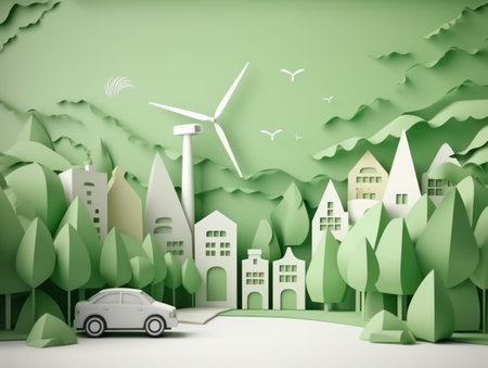 Green energy and environment paper cut. Generative AIの素材