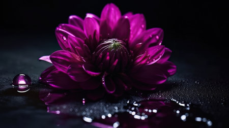 close up of violet flower with drops of water. Generative AIの素材