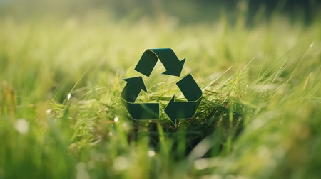 Recycle symbol on the green grass, sustainable and eco environment concept. Generative AIの素材