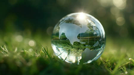 Sustainable and environment concept of clear transparent world on the ground, earth day concept. Generative AIの素材