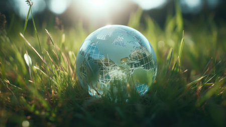 Sustainable and environment concept of clear transparent world on the ground, earth day concept. Generative AIの素材