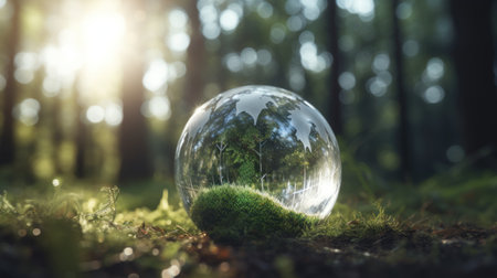 Sustainable and environment concept of clear transparent world on the ground, earth day concept. Generative AIの素材