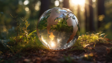 Sustainable and environment concept of clear transparent world on the ground, earth day concept. Generative AIの素材