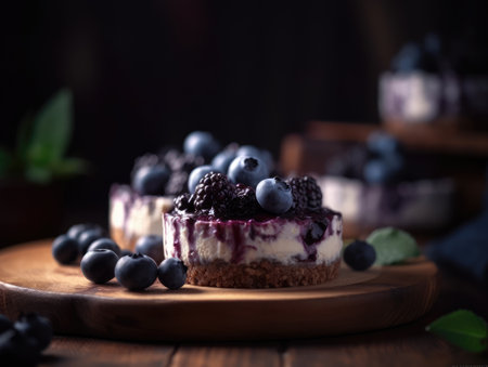 Delicious homemade cheesecake with blueberries. Generative AIの素材
