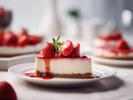 Beautiful homemade Strawberry cheesecake. Generative AIの素材