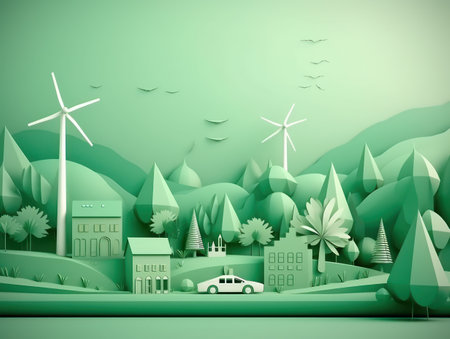 Green energy and environment paper cut. Generative AIの素材
