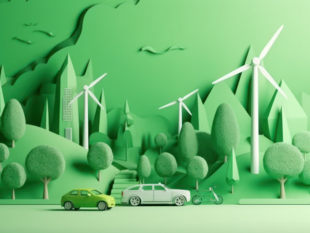 Green energy and environment paper cut. Generative AIの素材