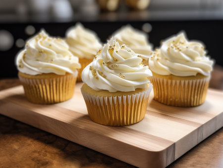 Tasty homemade vanilla cupcakes. Generative AIの素材