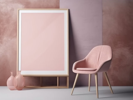 Pink modern stylish room with frame and sofa. Generative AIの素材