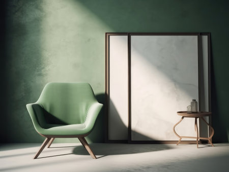 Yellow Japanese style living room with wooden decoration. Generative AIの素材